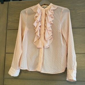 Pink Polka Dot Ruffle Blouse Size 2_